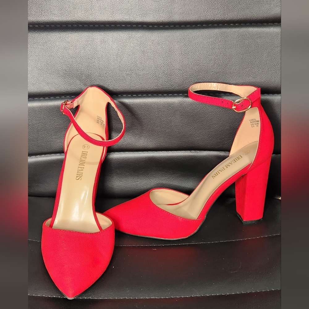 Red ankle strap heel pumps (Size 9.5)